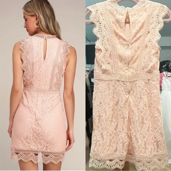 NWOT Lulus My Sweetheart Blush Pink Lace Mini Dress - Picture 6 of 9